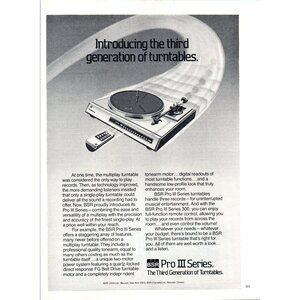 1981 BSR Pro III Series Turntable Vintage Print Ad Audiophile 80s Wall Art